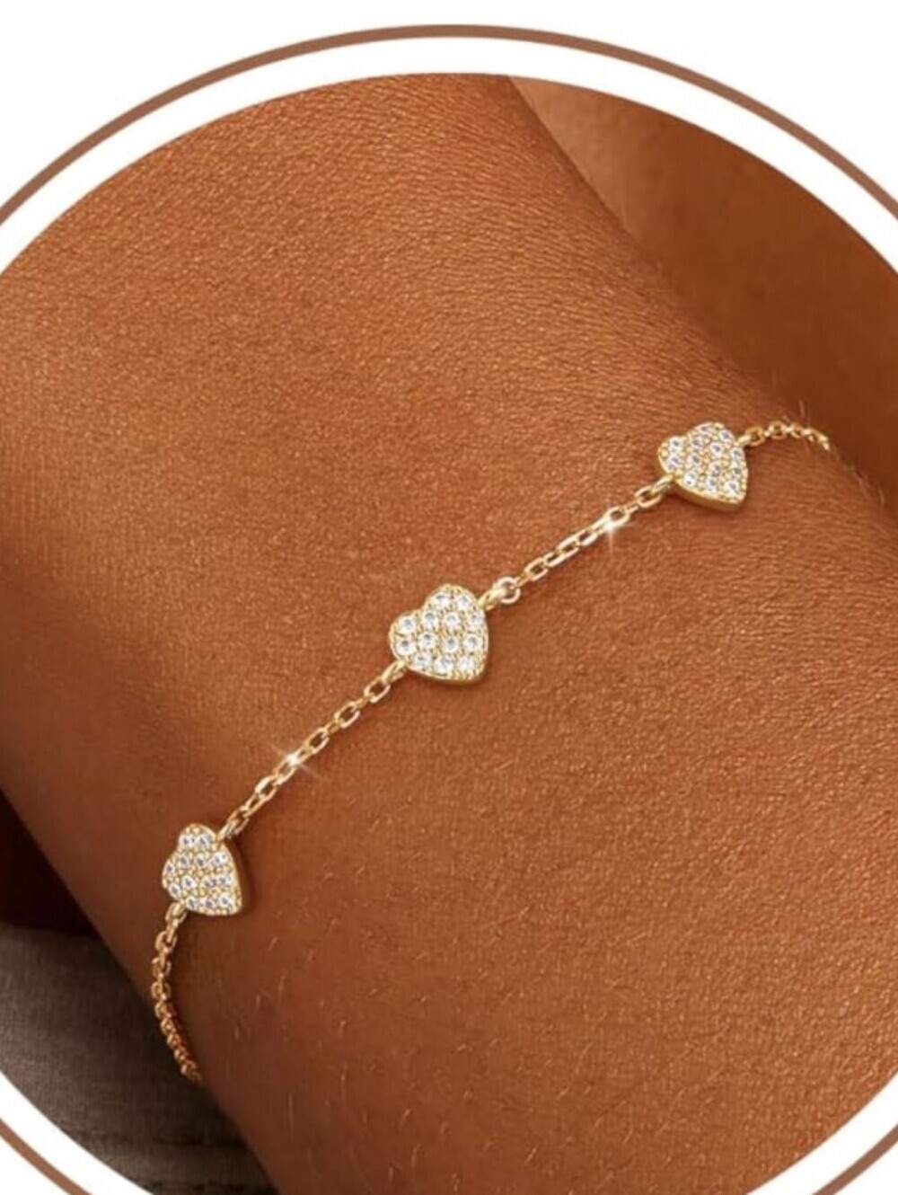 Gold Heart Link Bracelet with Pavé Accents - Women